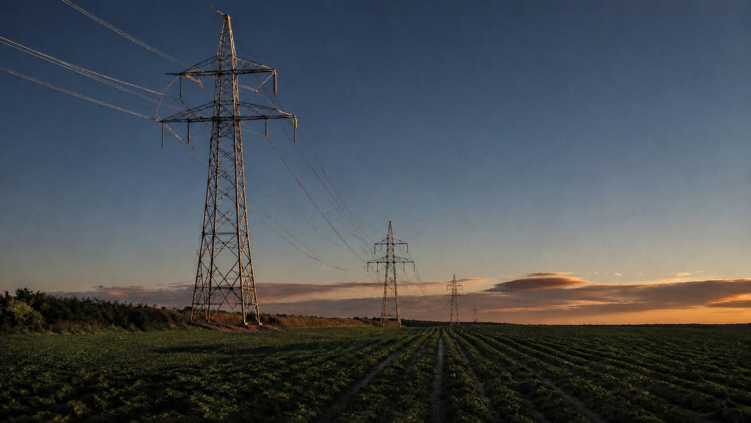 High-voltage transmission towers and overhead power lines
