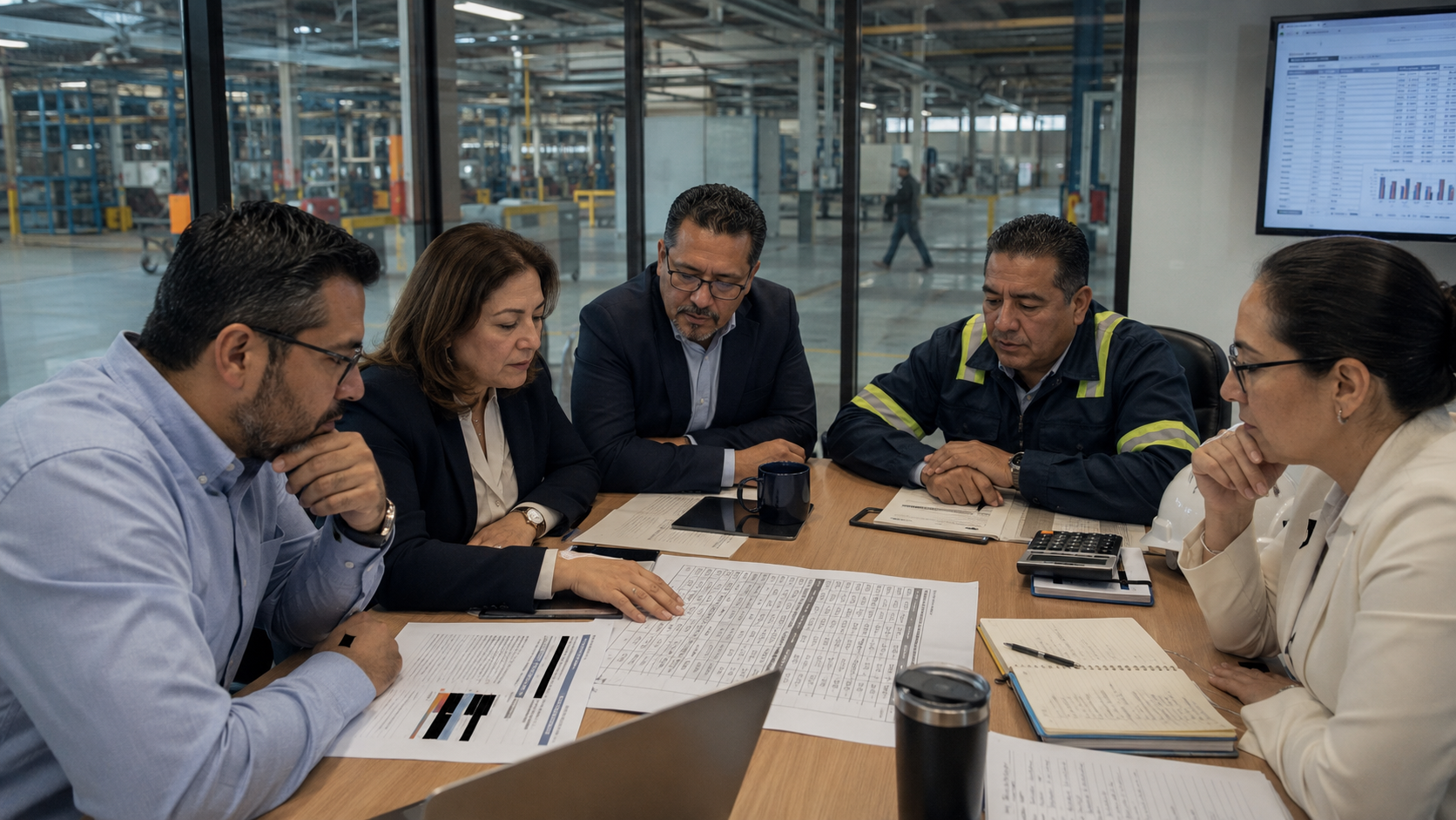 Finance, procurement, and plant leaders reviewing an energy supplier bid matrix