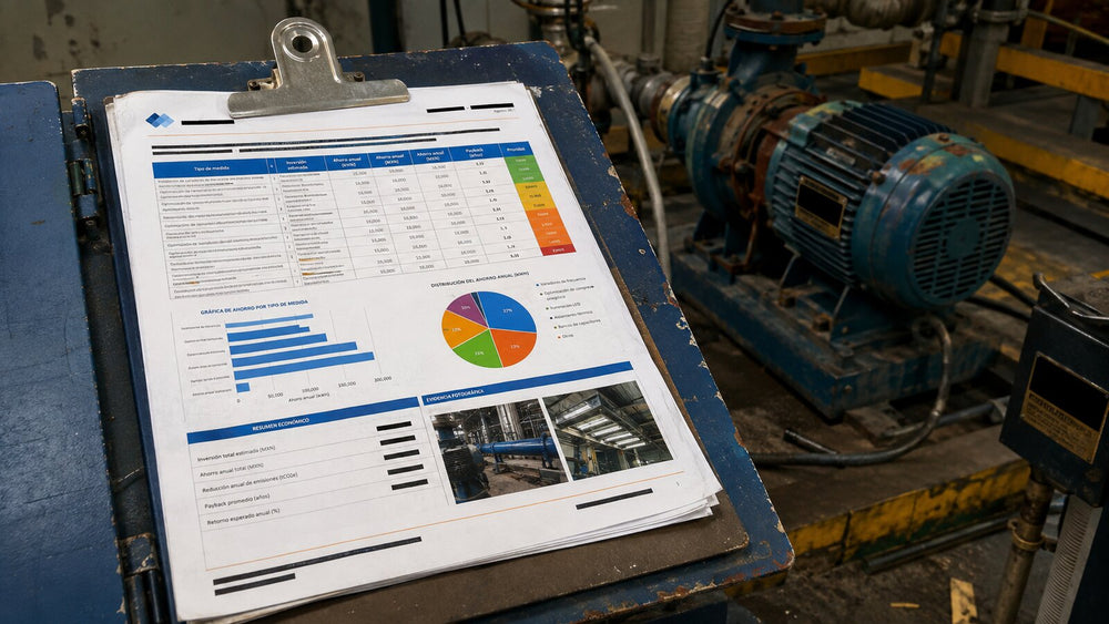 Prioritized energy-efficiency measures with estimated savings, investment, and payback.