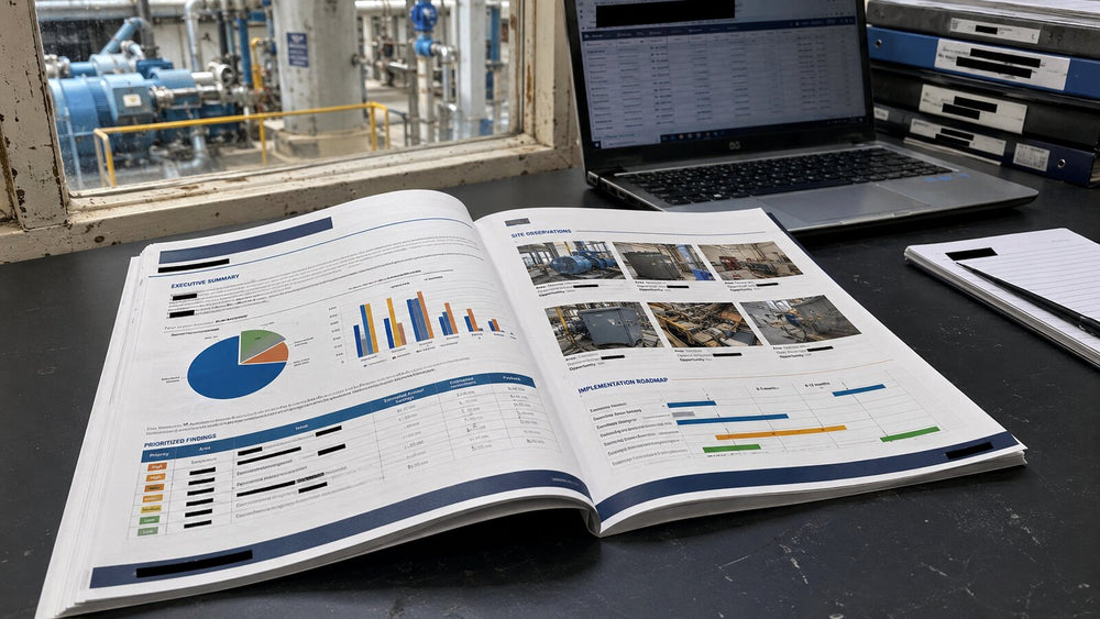 Industrial energy audit executive summary with quantified findings and site evidence.
