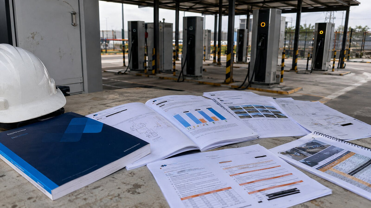 Fleet electrification feasibility reports at an industrial EV charging depot in Mexico