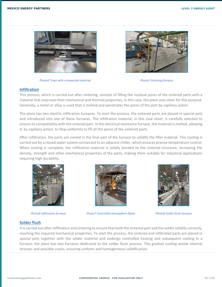 Inside the plant: process equipment documented in the field and connected to operating context before recommendations are developed. Page from a Mexico Energy Partners Level 2 industrial energy audit